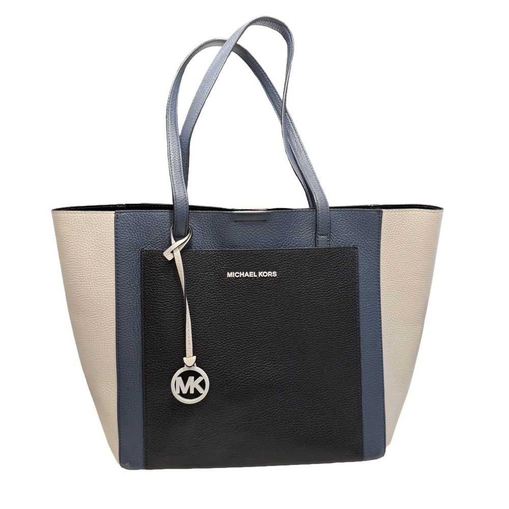 Michael Kors Gemma 16" Large Pocket Tote Leather Dark Blue Color Block
